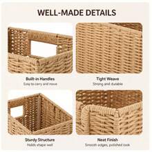 1 pieza/2pcs Cesta de almacenamiento plegable de material natural, contenedor de almacenamiento de cuerda tejida de gran capacidad, cubo de almacenamiento portátil para armario, ropero, dormitorio, baño, lavandería, guardería, manta, toalla, organización del hogar - Beis - Ver 2