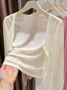 casual delgado de unicolor para mujer, primavera/verano - Amarillo claro - Ver 4