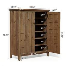 LITTLE TREE Wooden Shoe Cabinet With Doors, 6-Tier Shoes Rack With Adjustable Shelves, 43.3" Tall Storage Cabinet With Open Top Shelf, 24 Pairs Shoe Organizer For Entryway, Hallway, Bedroom (Brown) - 查看 2