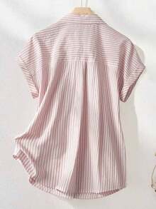 Camisa de manga corta a rayas vintage, de moda para ir al trabajo en verano - Rosa Pálido - Ver 2