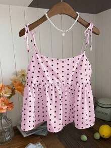 Camiseta de tirantes de mujer con lunares tejidos en blanco - Rosa - Ver 7
