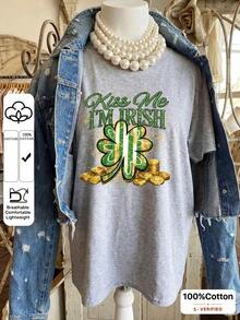 Camiseta casual de manga corta con cuello redondo , adecuada para vacaciones de primavera a verano - Gris - Ver 5