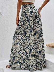 Pantalones de pierna ancha con estampado tropical - Burdeos - Ver 8