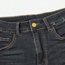 Grunge Punk Solid Raw Hem Low Waist Denim Shorts, School - Azul lavado oscuro - Ver 5