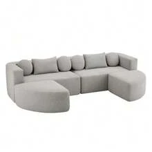 Modular Sofa Bed With Sleeping Function, Fully Compressed Cloud Sofa, Chenille, No Assembly Required, Grey, W292 X D165 X H68 Cm - Gray - View 5