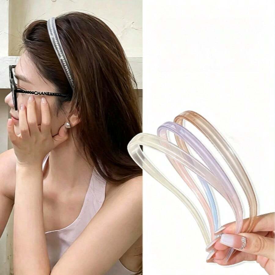 5pcs Pack Transparent Non-Slip Headbands, Thin Plastic Hair Hoops With Teeth For Women, Clear Pastel Color Hairbands For Everyday, Washing Face, Sports, Fashion Hair Accessories - Multicolor - View 1