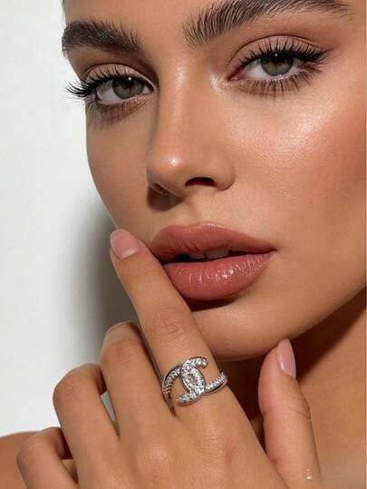1pc Niche Fashion Minimalist Micro-Inlaid Zirconia Double-Layer Purple Water Drop Open Ring, Fully Paved Letter Open Ring, Personalized Luxury Versatile Design Ring