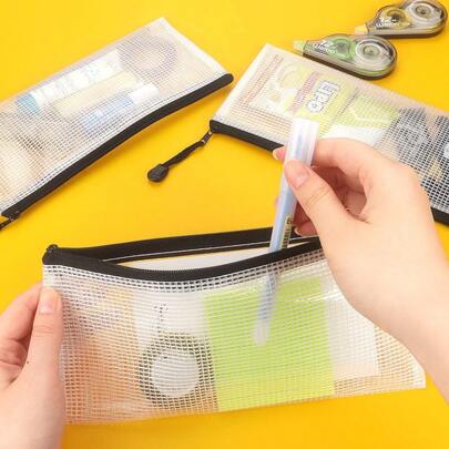 [Túi đựng bút chống nước] Túi lưới PVC có khóa kéo - Túi đựng bút chống nước dùng cho trường học và văn phòng, bền chắc, kích thước 9x4.3 inch, hoàn hảo để đựng phụ kiện.