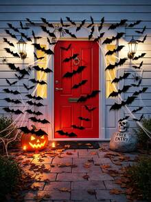 56/28/1pc Halloween Bat Decorations, 3D Black 3D Bat Wall Stickers, Bat Wall Decals, 3D Bat Halloween Decorative Stickers, Waterproof Black Scary Bats, Room Decor, Reusable, Suitable For Bathroom, Bar, Restaurant, Bedroom Door, Halloween Party Supplies, 3D Bat Wall Stickers Window Home Kitchen Scary Decor, Bat Wall Stickers Home Decor DIY Handmade, Halloween Night Decoration - Black - View 8