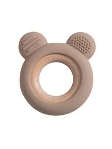 1pc Flower Teddy Bear Shaped Silicone Teether With Wooden Ring, Baby Teething Chew Toy, Multicolor Optional For Newborn Infant Molar Training - Multicolor - View 15