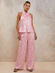 Conjunto de dos piezas elegante de rayas para vacaciones de mujer, primavera/verano - Rosa - Ver 5