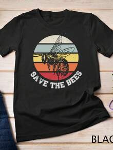 DiS1tressed Save The Bees Lovers T-Shirt For Beekeepers. Unisex 220g Pure Cotton T-Shirt/Sweatshirt. Ideal Weight For All Seasons, Suitable For Men And Women. Durable, High-Quality Fabric That Is Soft To The Touch And Long-Lasting. Breathable Top. Suitable For Women's Spring And Summer, Holidays, Mother's Day, And Independence Day. - 黑色 - 查看 1