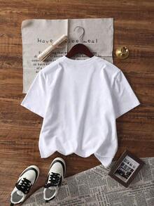 Short-Sleeve Round-Neck T-Shirt, Fashionable For Spring And Summer, Made In Mexico, 180 Grams. Cartoon Print, Couple Design, Suitable For Indoor Or Outdoor Wear. Round Neck, Unisex, Ideal For The Office And Leisure. One-Pack. Women's Casual Blouses, 100% Cotton - 白色的 - 查看 5