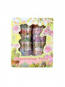 12 Rolls/Box Floral And Plant Pattern Transparent Tape Set, Creative Gold-Foil Pattern Fashion Masking Tape, Used For Envelope Cards And Gift Box Packaging Decoration, Scrapbook Decoration - Multicolor - View 12