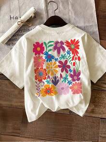 Short-Sleeved T-Shirt With Graphic Print And Round Neck, Casual Summer And Spring Top, Women's Clothing - Urban Vintage Style, Unisex Loose-Fitting Cotton Short-Sleeved T-Shirt With Round Neck, Blouses For Women. Casual Blouses For Ladies. - 杏色 - 查看 5