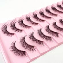 3D Faux Mink False Eyelashes Set 10 Pairs Lightweight Natural Look D Curl Fluffy Wispy Dramatic Volume Daily Makeup Lashes - Black - View 6