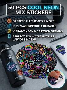 50pcs Cool Waterproof Basketball Theme Mixed Stickers, Suitable For Water Bottles, Computers And Other Items. Includes Basketball And Various Creative Graffiti Patterns, Very Nice Creative Gadgets. - Multicolor - View 4