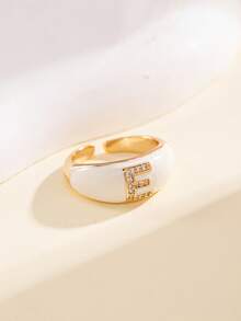 1 Peça Anel Feminino Versátil de Moda Elegante, Material de Cobre com Zircônia Cúbica em Formato de 26 Letras, Banda Aberta Ajustável, Adequado para Uso Casual Diário, Transporte, Decoração, Joia Feminina, Presente de Aniversário e Feriado - Multicolorido - Visão 21