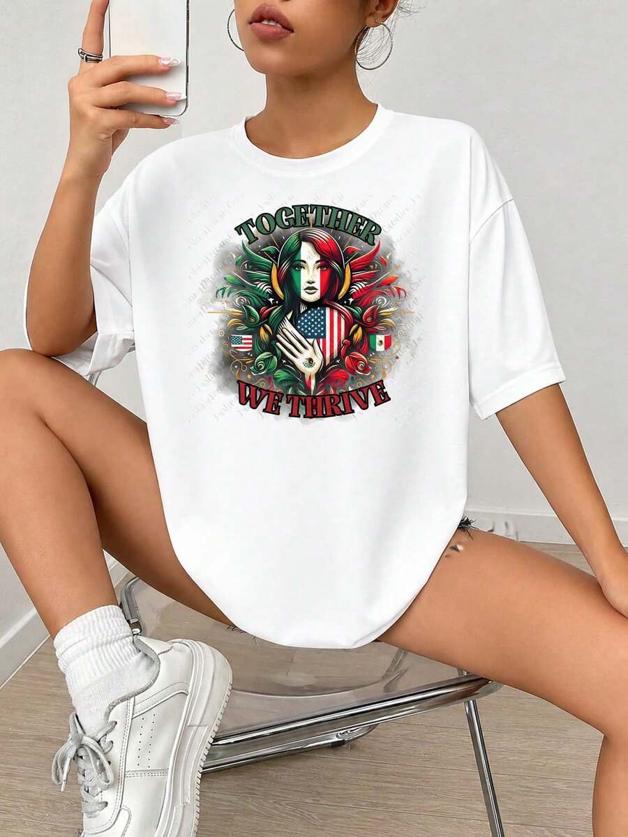 Together We Thrive Graphic Print Design, México EE. UU. Fl-ag Woman Wings Art, R-ed Gr-een Black Color, Retro Neon Tattoo Style, Patriotic Unity Theme.jpgRegalos personalizados: Camisetas para mujer con estilos que van desde lo moderno, hippie, casual y minimalista. Ropa masculina personalizada única, armarios cápsula y prendas básicas/urbanas para hombre. Regalos ideales para novios, familiares y amigos, adecuados para cumpleaños, vacaciones, colegio/competiciones, deportes/escalada y más, así como para la moda de otoño y eventos urbanos. Blanco verano.
