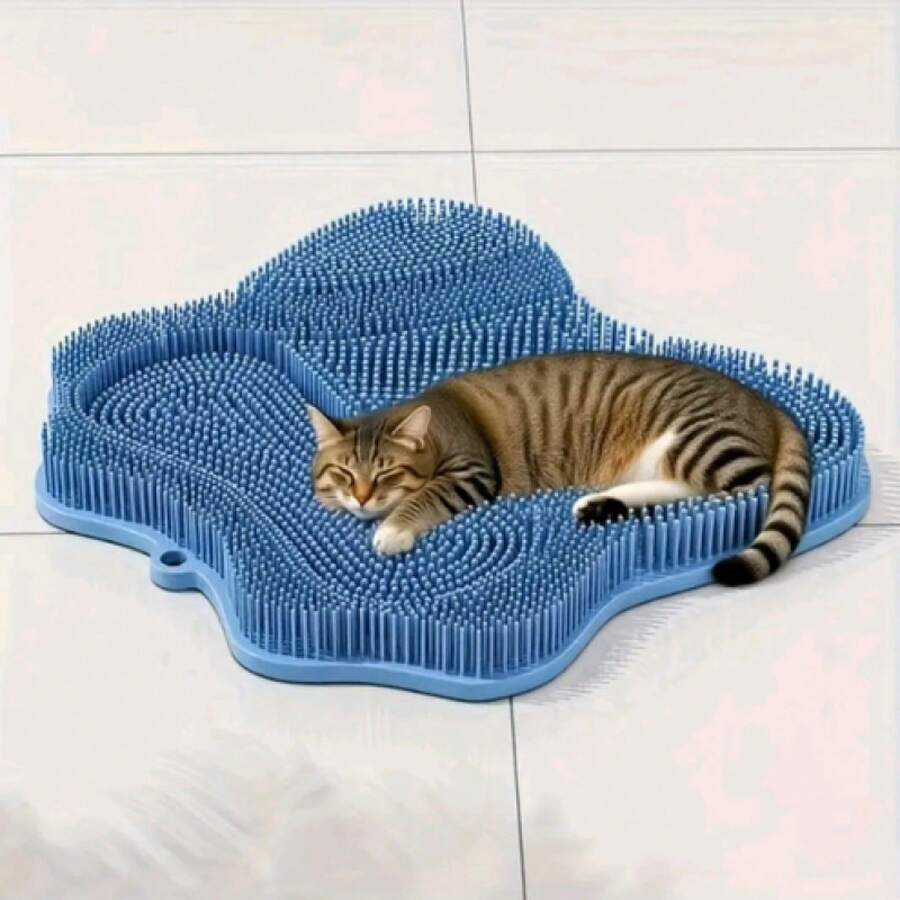 Un cepillo de masaje para gatos para acicalarse y auto-acicalarse, adecuado para salas de estar, dormitorios, balcones y baños. Artículos para mascotas, cerdas de goma, para acicalarse y auto-acicalarse. - Azul - Ver 1