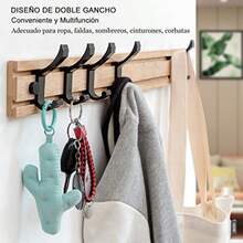 Perchero de Pared, Perchero Montado en la Pared, 5 Ganchos Dobles, Gancho Ajustable, para Colgar Abrigos, Sombreros, Bolsos, Llaves, Perchero Adecuado para, Dormitorio, Baño - Nogal claro - Ver 7