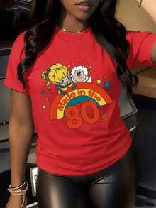Women's Clothing, 80s "Rainbow Brite" Cartoon Print, Casual Printed T-Shirt 100% Cotton 220g, Graphic Tees For Women, Tops, Summer Sets, Tops For Women, Unisex - 紅色 - 查看 7