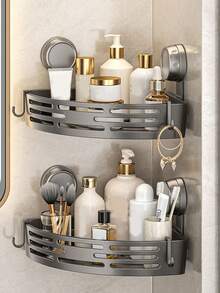 Double-Layer Suction Cup Bathroom Triangle Shelf, No Drilling Required, High Load Bearing, Suitable For Shower And Toilet Wall/Tile, Multi-Function Storage Organizer - Gray-double Layer Suit - View 1