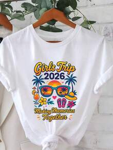 Top femenino manga corta cuello redondo en algodón puro, diseño estampado moderno, tela fresca y aireable, prenda versátil para look casual, ocasiones diarias y encuentros sociales todo el año - Blanco - Ver 8