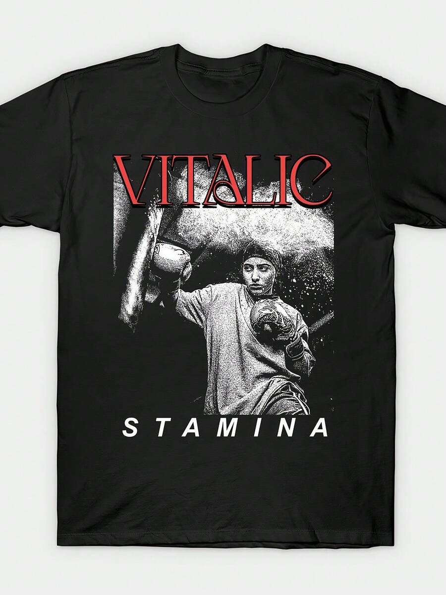 Vitalic Stamina Breathable Short-Sleeve T-Shirt, Black, Standard Crew Neck, Available In All Sizes, Casual Summer Style. A Short-Sleeve T-Shirt Suitable For Home, Everyday Wear, Parties, And Travel; Perfect As A Gift For Friends Or Family. - 黑色 - 查看 1