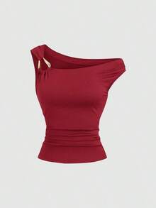 Set de 2 camisetas ajustadas con cuello asimétrico, versátil top casual, primavera/verano - Multicolor 5 - Ver 4
