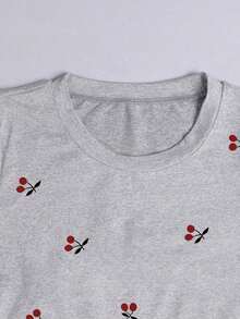 lanzamiento de verano, top corto versátil y casual con estampado de limón dulce, camiseta ajustada a la cintura para mujer, diseño cómodo, adecuado para uso diario, al aire libre, compras - Gris - Ver 4