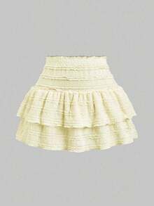 Falda mini casual y de resort Y2K con dobladillo de doble capa y ribete de volantes de unicolor - Amarillo - Ver 1
