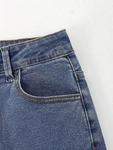 Explorewe Jeans de mezclilla estilo Y2K versátiles lavados y desgastados con pierna acampanada y elásticos para niñas adolescentes - Lavado ligero - Ver 7