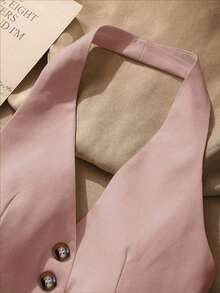 Top sin mangas con espalda descubierta casual para mujer, con botones delanteros, estilo elegante, para verano - Rosa - Ver 5