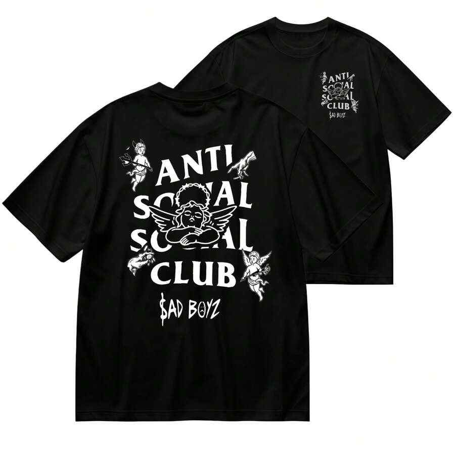 1 Piece 180g Women's T-Shirt, Men's T-Shirt, Casual Cotton Crew Neck T-Shirt. Women's Sports T-Shirt. Designed By Y2K Generation Artists In The Bababask Style, Made From 100% Pure Cotton. Creative Cartoon Pattern Design, Comfortable Short Sleeves - 黑色5 - 查看 1