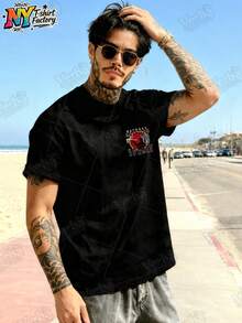 Camiseta de hombre con estampado natural de estilo americano, de algodón, cuello redondo, manga corta, estilo urbano, vintage, casual para uso diario, ideal para vacaciones de verano. - Negro - Ver 6