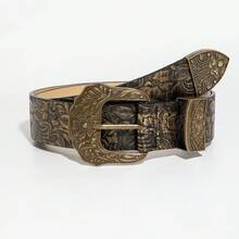 1 chiếc thắt lưng nữ kiểu phương Tây màu cà phê, họa tiết hoa văn chạm khắc, phong cách Bohemian, thích hợp cho nữ. - Màu Khaki - Xem 7
