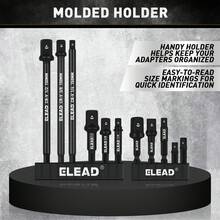 ELEAD 11件套1/4英寸六角柄重型CR-V钢冲击套筒适配器套装，通用银色六角形精密加工套筒转换器套件，适用于汽车维修、DIY项目和电动工具，男士实用工具礼品 - 14-Piece Impact Socket Adapter Set - 查看 3
