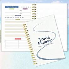 1pc Travel Plan Theme Planner Notebook - Winding Blue Line Cover Design, Spiral Bound, Best Gift For Couples, Family, Friends - A5 - View 1