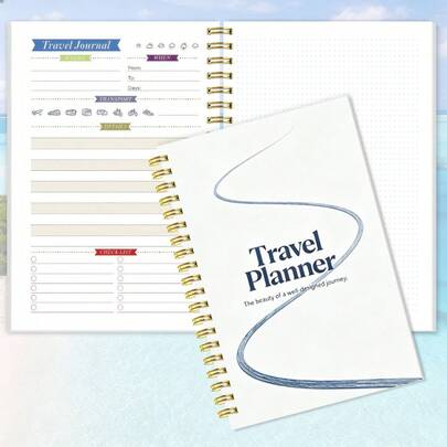 1pc Travel Plan Theme Planner Notebook - Winding Blue Line Cover Design, Spiral Bound, Best Gift For Couples, Family, Friends