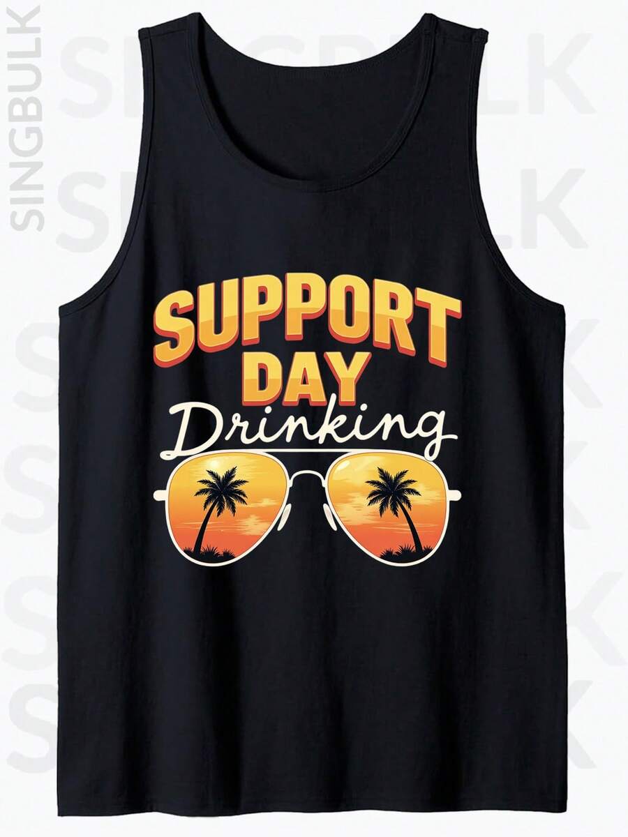 Spectacles Print Tank Top, Men'S Cotton Comfy Sleeveless Tank Tops, Graphic Tank Tops Men'S Outdoor Clothes, Men'S Clothing, Casual Crew Neck Tank Tops For Men, Gift For Men Men's Tank Top – Lightweight Gym Clothes For Men, Breathable & Versatile Summer Essential For Workout, Street & Beach. - màu đen - Xem 1