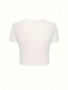 Women's High Waist Short Sleeve T-Shirt, Fashionable Y2K Style 2026 - Unique Design With Small Bee Print, Versatile, Fashionable, Sweet, Fresh, Spicy, Literary, Everyday, Versatile, Easy, , Medium Stretch Fabric, Breathable, Comfortable, For All Four Seasons, Casual Style - 白色 - 查看 2
