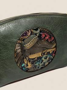 PU Material Women's Crossbody Bag, Retro Auspicious Elephant Retro Pattern Shoulder Bag. Adjustable Strap Can Be Worn As Shoulder Bag. Zipper Design At Back To Separate Storage For Phone, Keys, Lipstick, Tissues Etc. Suitable For Commuting And Shopping, Small Size With Large Capacity - Multicolor - View 10