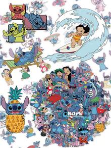 Disney 迪士尼 | 50张莉萝与史迪奇PET透明贴纸，可爱卡通夏威夷度假主题贴纸，防水美观贴纸，适用于手机、行李箱、冰箱、笔记本电脑、水瓶、日记本、剪贴簿等，是办公室装饰、返校用品、生日礼物和日常DIY派对贺卡装饰的理想之选 - 1 Set - 查看 2