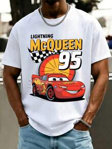 Unisex Disney Cars Lightning McQueen Tee, Racing Print, Casual Fit, Nostalgic For All Fans. - 白色 - 查看 2