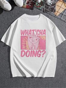 Fun Illustration With A Smiling Cartoon Character And A Positive Phrase That Inspires Curiosity And Youthful Energy. Comfortable Short-Sleeved Women's T-Shirt, Ideal For Everyday Wear And Pairing With Modern Jeans. - 白色 - 查看 3