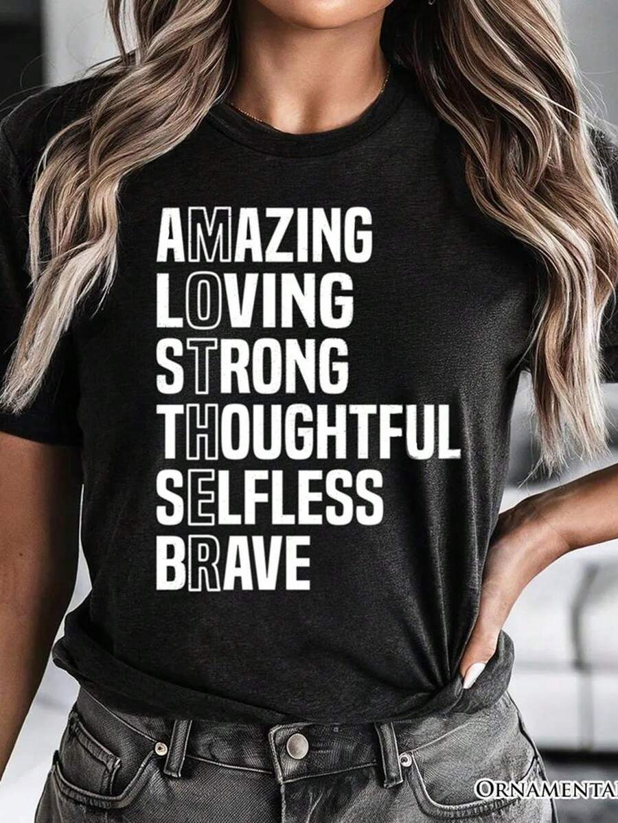 Camiseta inspiradora para mamás, color negro, para madres valientes y consideradas. Camiseta unisex de algodón puro de 220 g, peso ideal para todas las estaciones, apta tanto para hombres como para mujeres. Tejido duradero de alta calidad, suave al tacto y de larga duración. Transpirable. Adecuada para la primavera y el verano, vacaciones, Día de la Madre y Día de la Independencia. - Negro - Ver 1