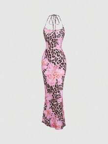 Vestido largo de fiesta formal con cuello halter y bajo de sirena en color sólido de - Multicolor - Ver 8