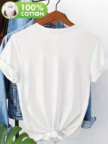 Camiseta de Mujer con Estampado de Gato Adorable, 100% Algodón, Manga Corta, NC-12396, Blusa para Salir para Mujer - Blanco - Ver 3