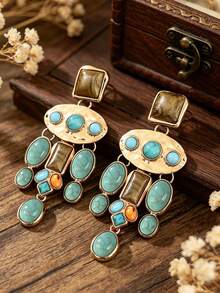 1 Pair Bohemian Vintage Exaggerated Turquoise Resin Earrings For Women - Multicolor - View 5